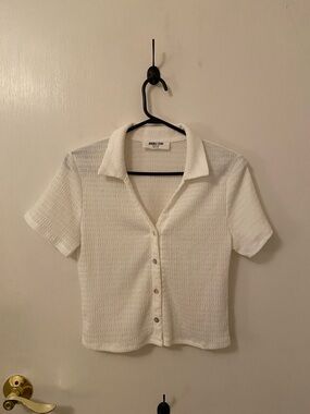Double Zero Cream Textured Short Sleeve Button-Down Shirt